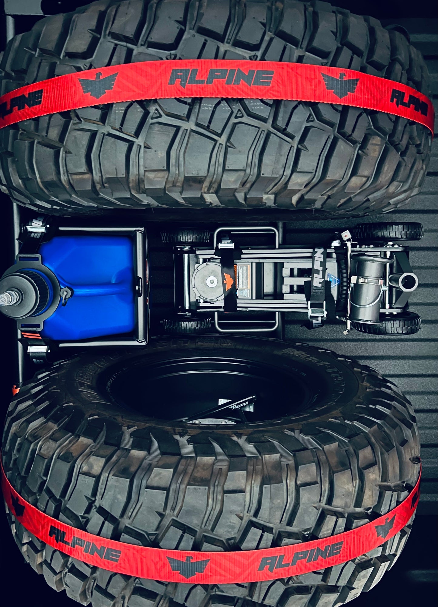 Red Dazzle Tire Tie Down (Single Strap)